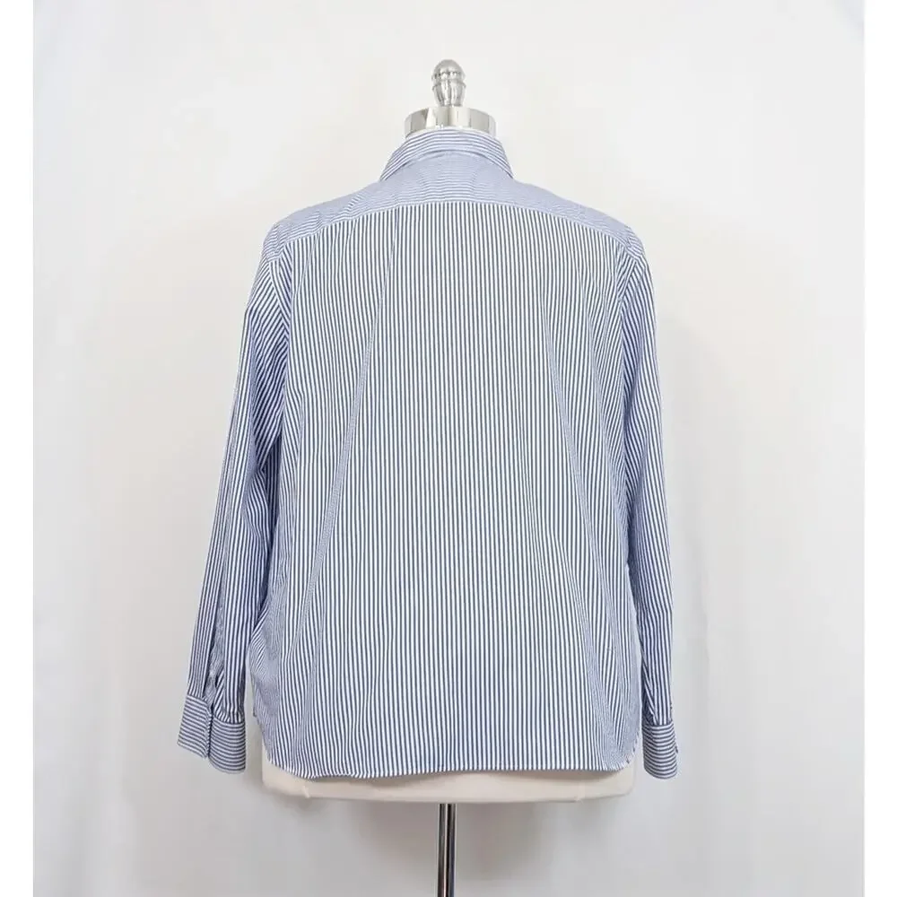 Ralph Lauren Blouse Blue White Stripe Cotton Top Non Iron Women's Size 2X - Picture 5 of 7